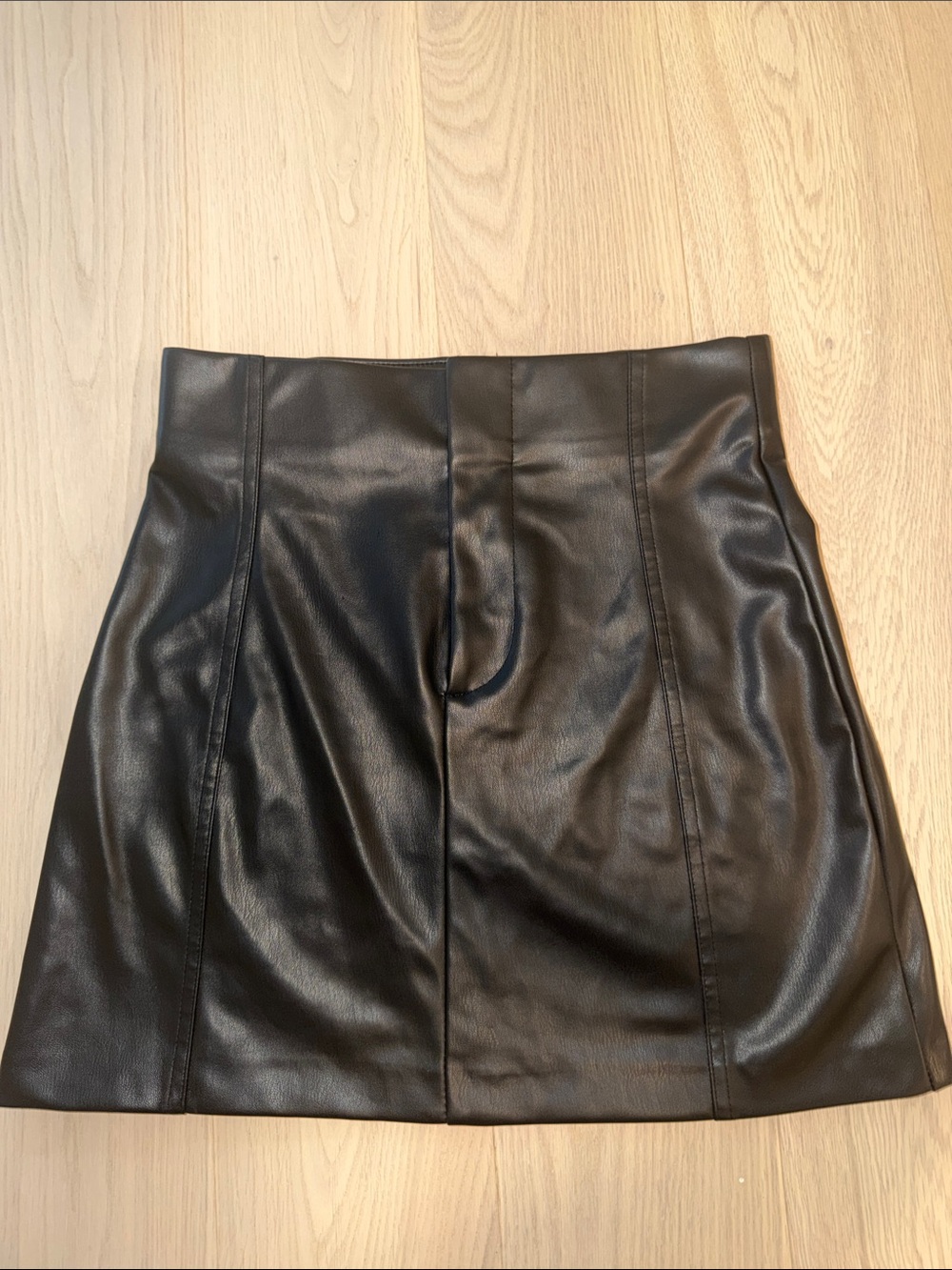 Zara High Waisted Black Faux Leather Paneled A-Line Mini Skirt